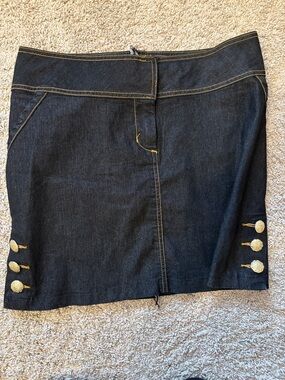 Dark Blue Denim Mini Skirt with Gold Button Detail